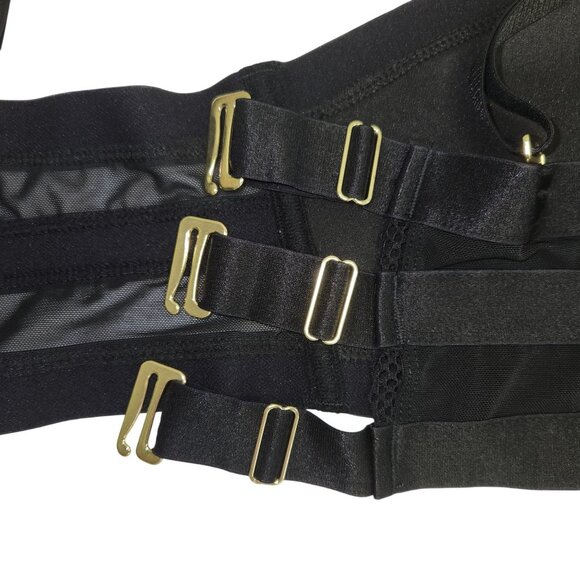 Torrid Curve Black Strappy Lace Detail Longline Bra Gold Hardware 3720 - Picture 5 of 10